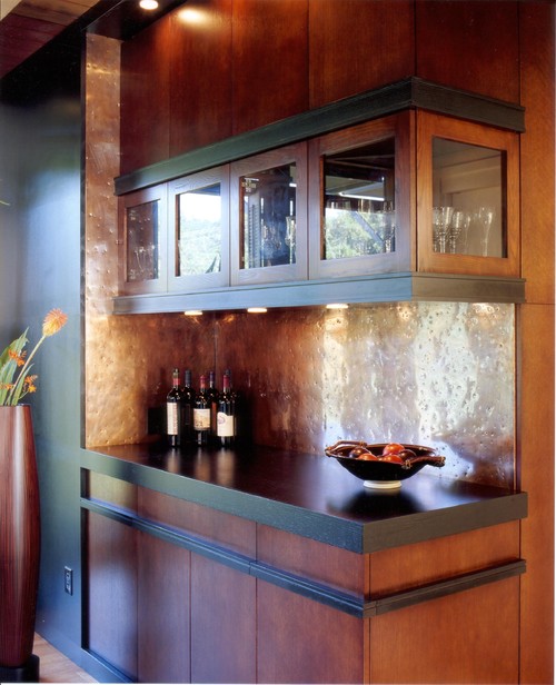Copper Backsplash with Cherry Cabinet